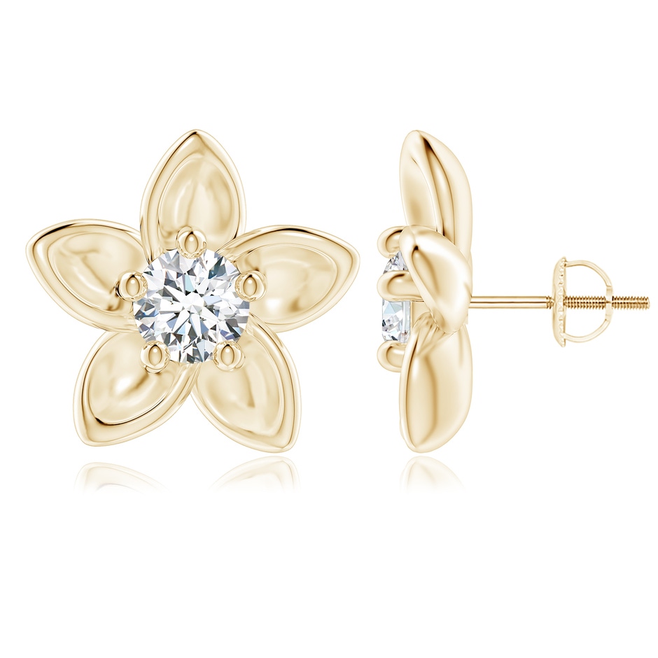 5.9mm GVS2 Classic Diamond Plumeria Flower Earrings in Yellow Gold 