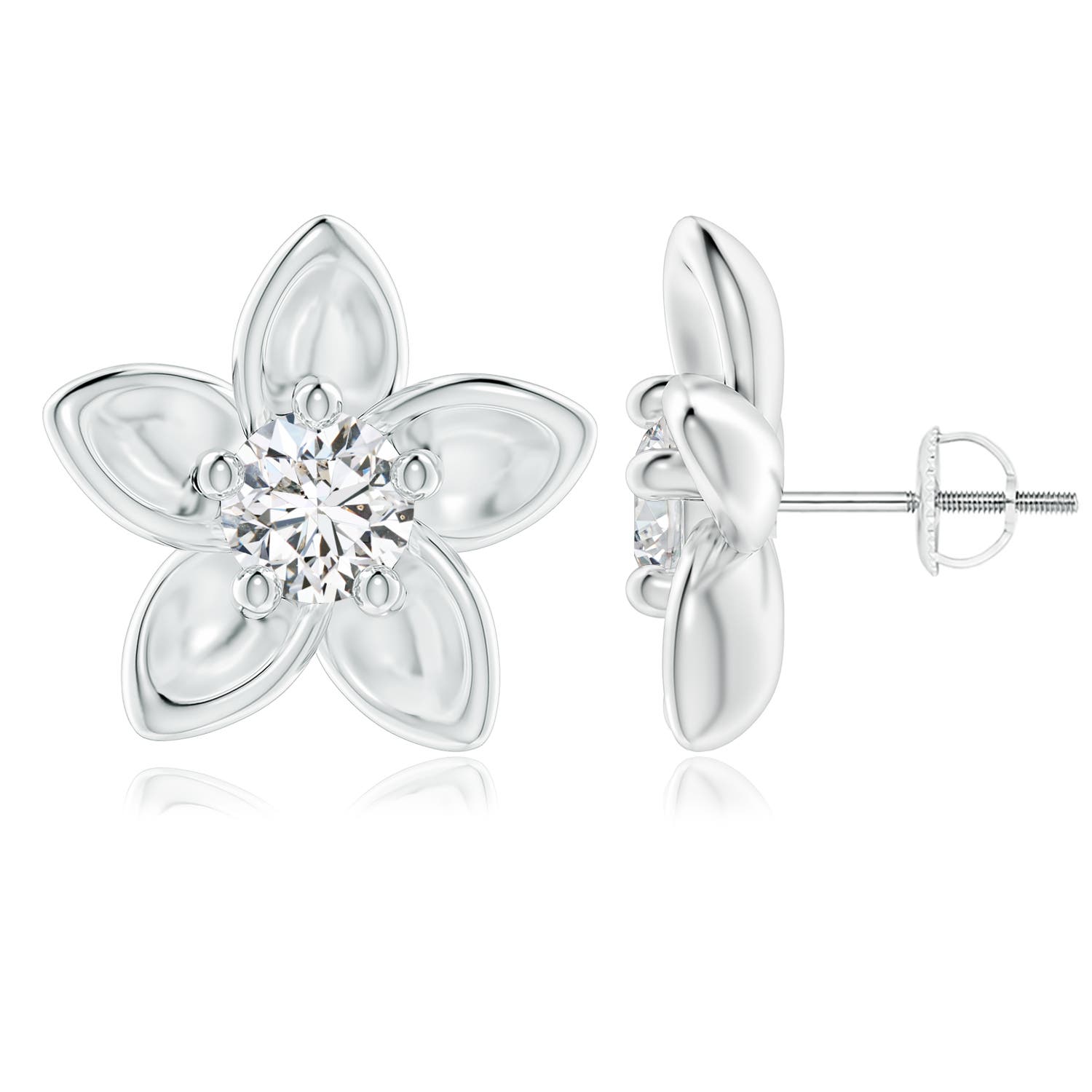 5.9mm HSI2 Classic Diamond Plumeria Flower Earrings in White Gold