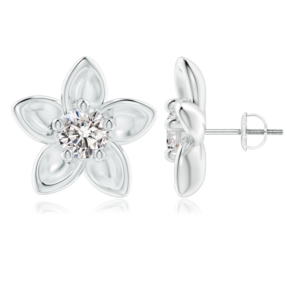 5.9mm IJI1I2 Classic Diamond Plumeria Flower Earrings in White Gold 
