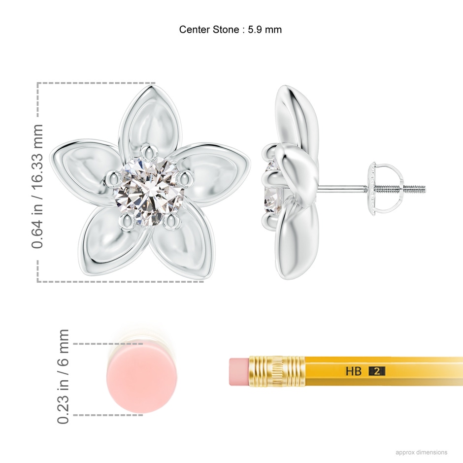 5.9mm IJI1I2 Classic Diamond Plumeria Flower Earrings in White Gold ruler