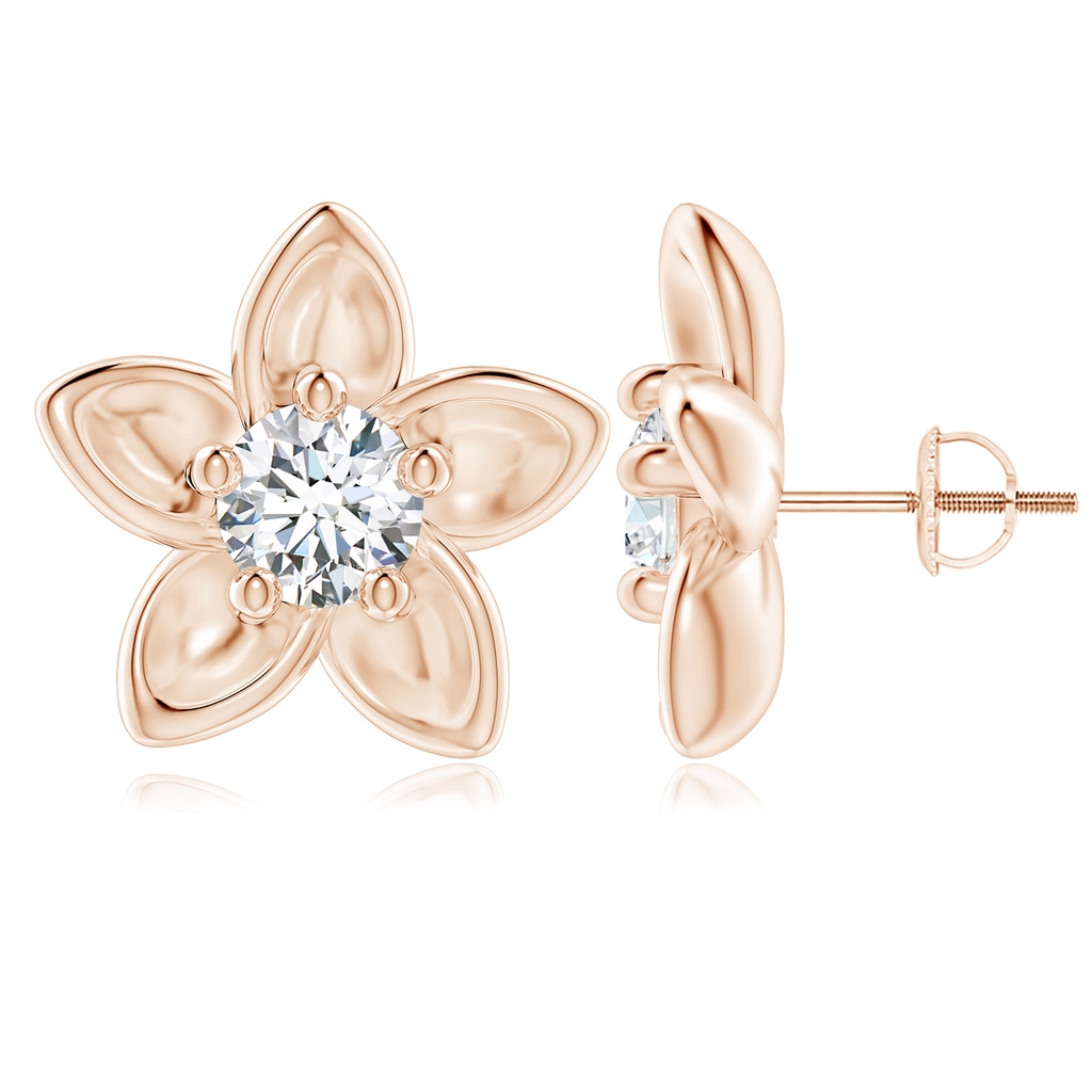 6.4mm GVS2 Classic Diamond Plumeria Flower Earrings in 10K Rose Gold
