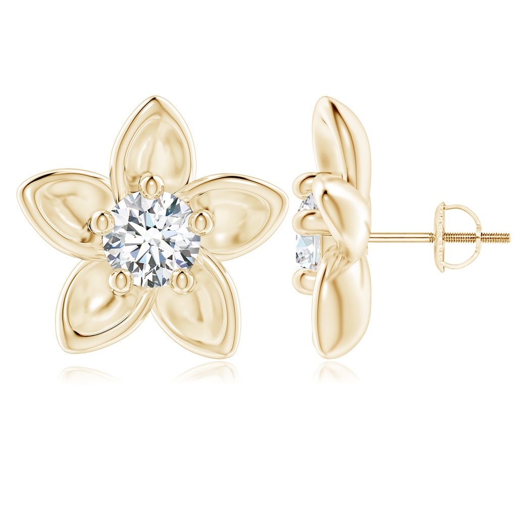 6.4mm GVS2 Classic Diamond Plumeria Flower Earrings in 9K Yellow Gold
