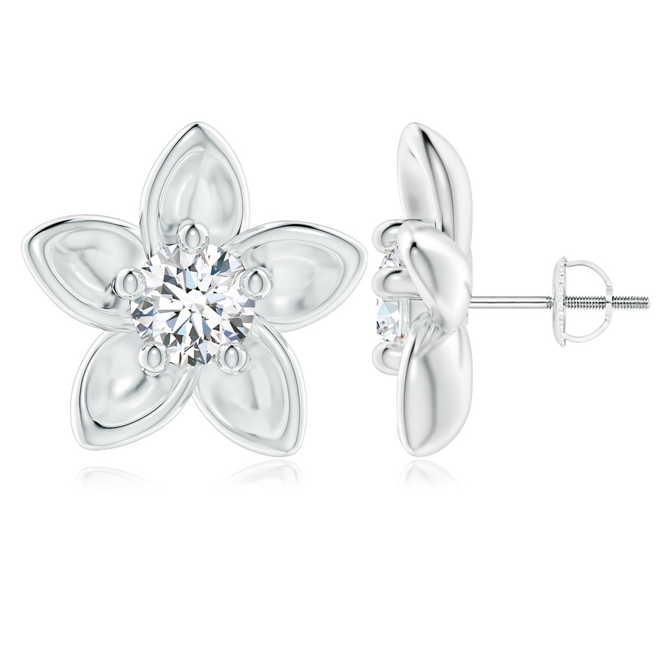 6.4mm GVS2 Classic Diamond Plumeria Flower Earrings in White Gold 