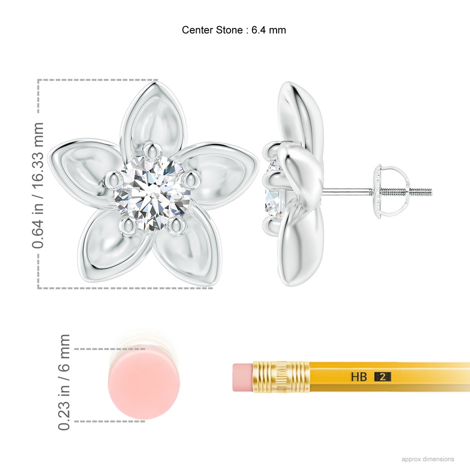 6.4mm GVS2 Classic Diamond Plumeria Flower Earrings in White Gold ruler