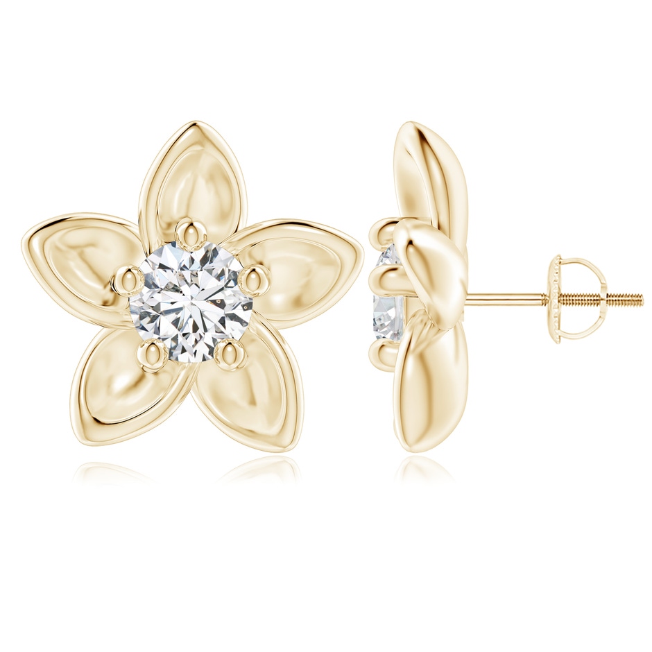 6.4mm HSI2 Classic Diamond Plumeria Flower Earrings in 18K Yellow Gold 