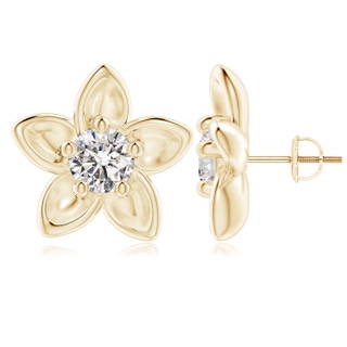 6.4mm IJI1I2 Classic Diamond Plumeria Flower Earrings in Yellow Gold