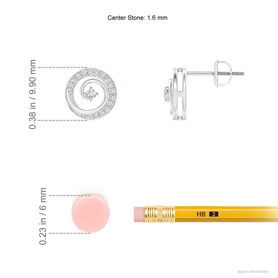 1.6mm GVS2 Round Diamond Studded Concentric Circle Earrings in P950 Platinum ruler