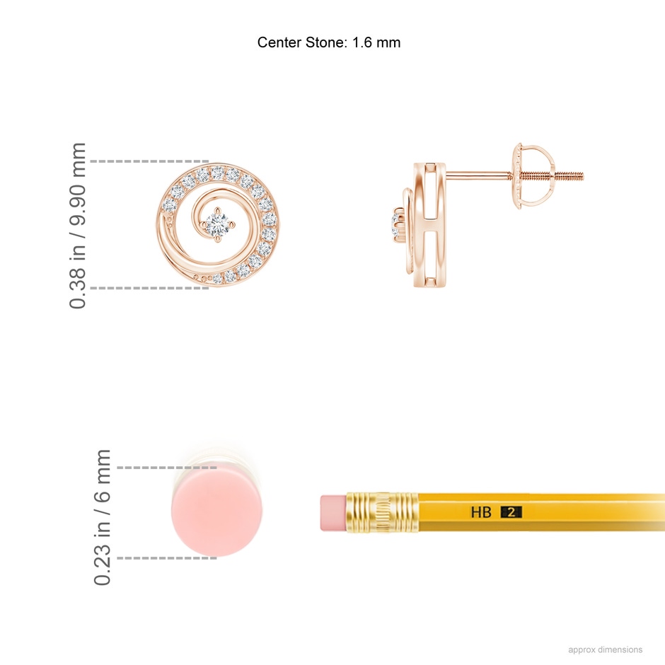 1.6mm GVS2 Round Diamond Studded Concentric Circle Earrings in Rose Gold ruler