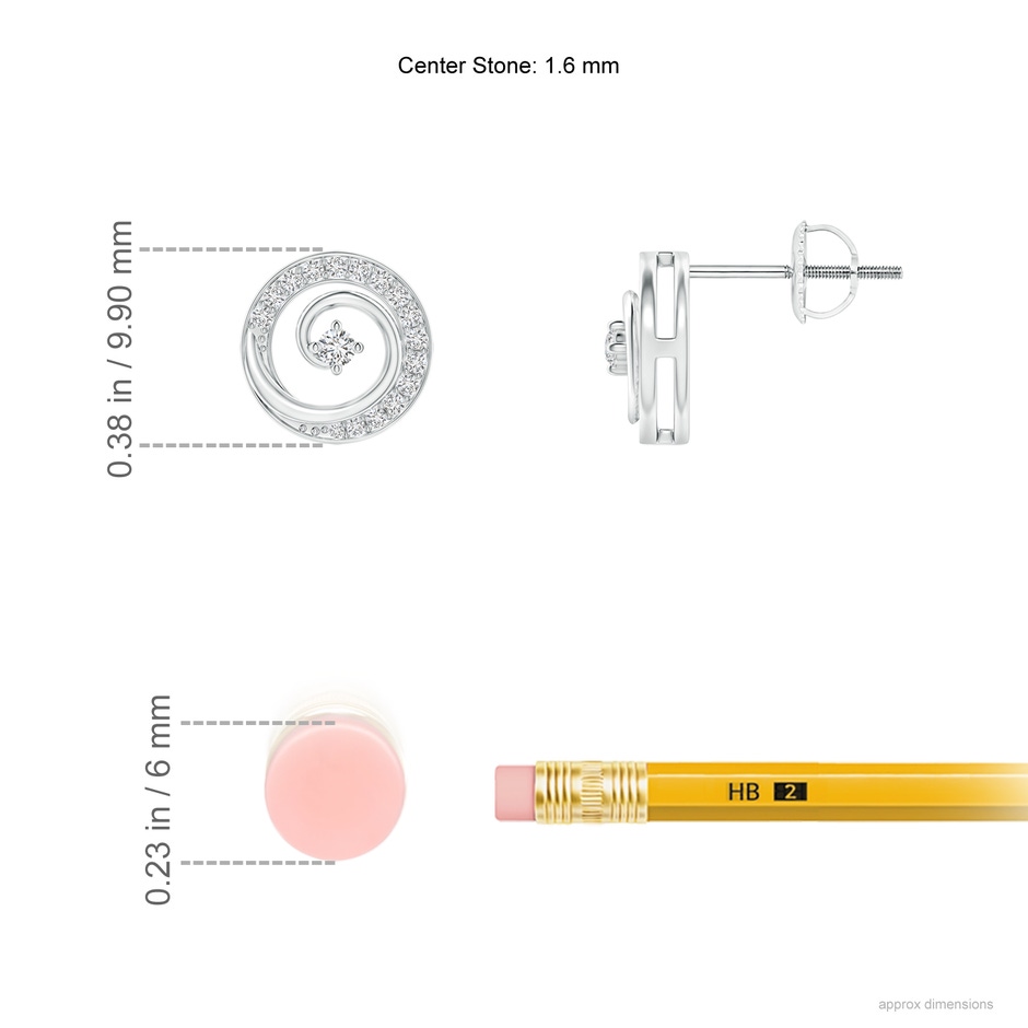1.6mm HSI2 Round Diamond Studded Concentric Circle Earrings in White Gold ruler