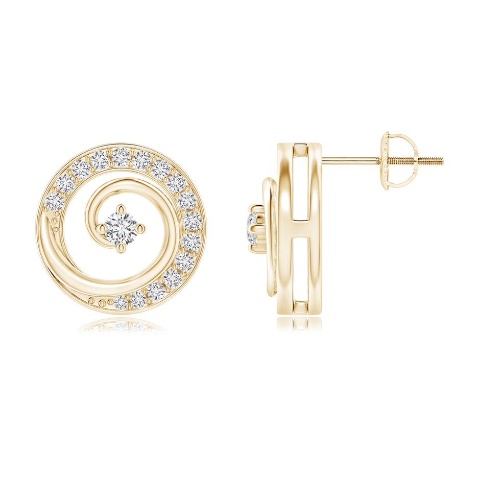 2.5mm HSI2 Round Diamond Studded Concentric Circle Earrings in Yellow Gold 