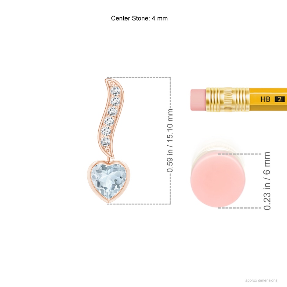 4mm A Heart-Shaped Aquamarine and Diamond Swirl Drop Earrings in Rose Gold ruler