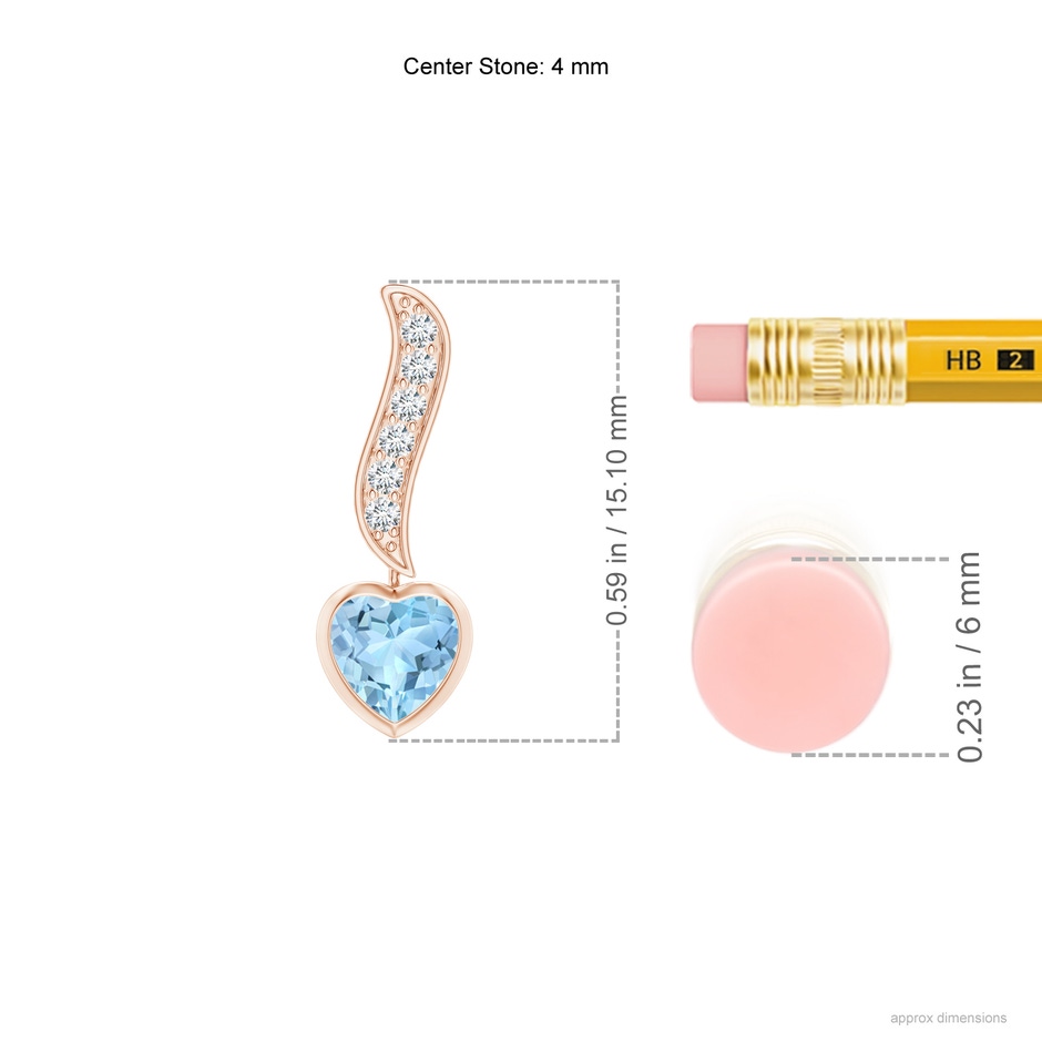4mm AAA Heart-Shaped Aquamarine and Diamond Swirl Drop Earrings in Rose Gold ruler