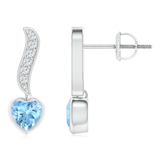 4mm AAAA Heart-Shaped Aquamarine and Diamond Swirl Drop Earrings in P950 Platinum
