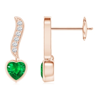 4mm AAA Heart-Shaped Emerald and Diamond Swirl Drop Earrings in 10K Rose Gold