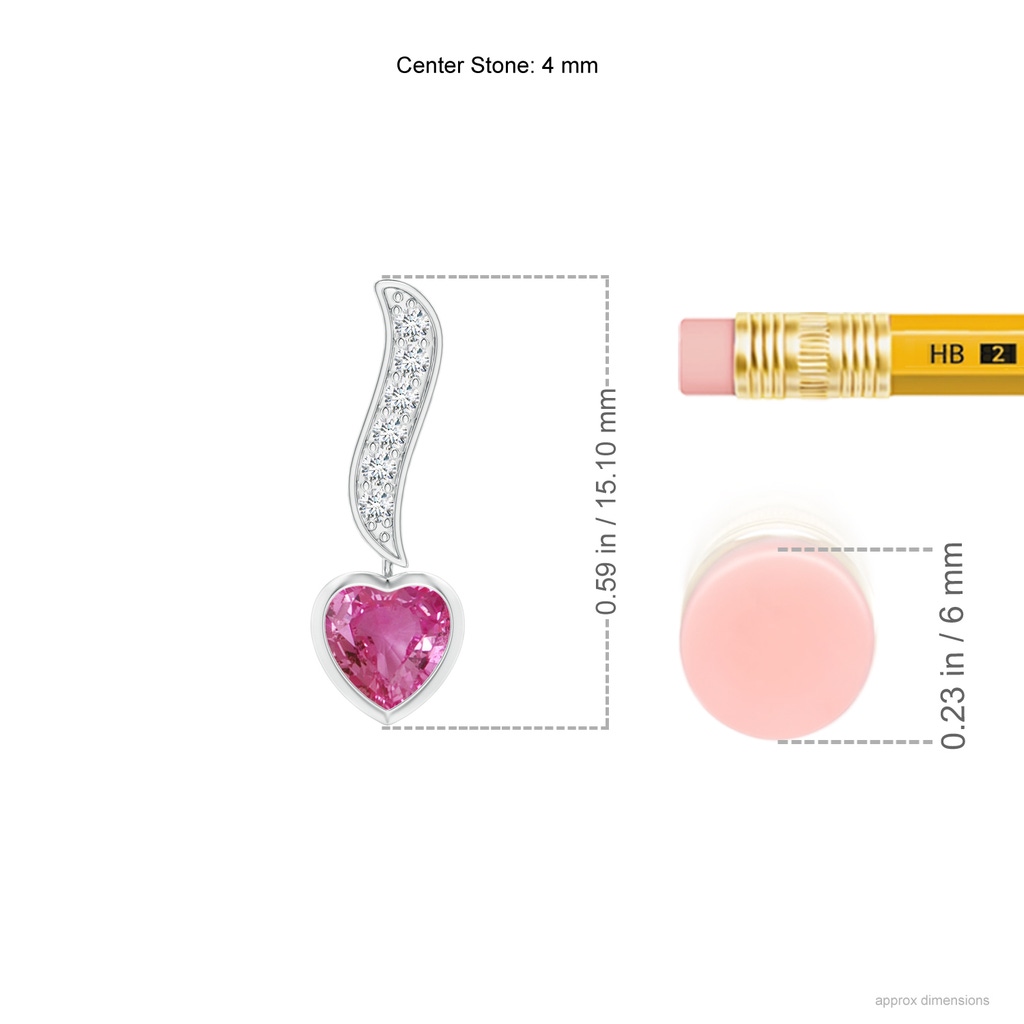 4mm AAAA Heart-Shaped Pink Sapphire and Diamond Swirl Drop Earrings in 9K White Gold ruler