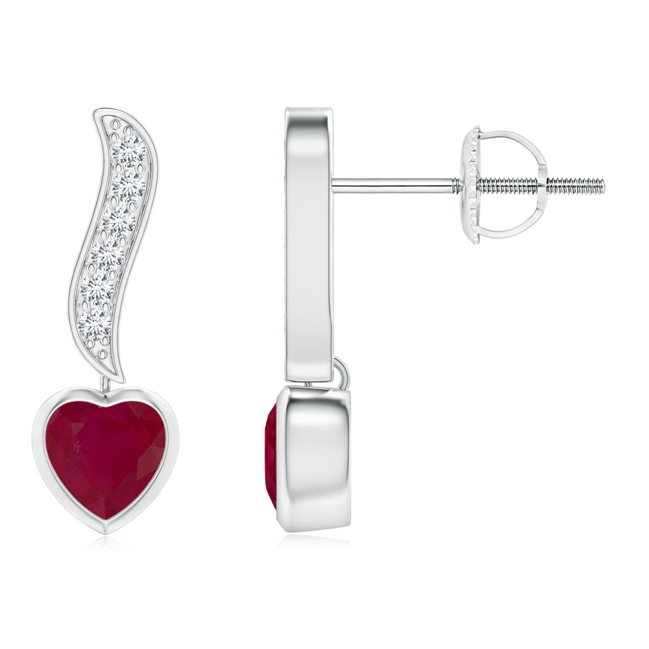 4mm A Heart-Shaped Ruby and Diamond Swirl Drop Earrings in P950 Platinum 
