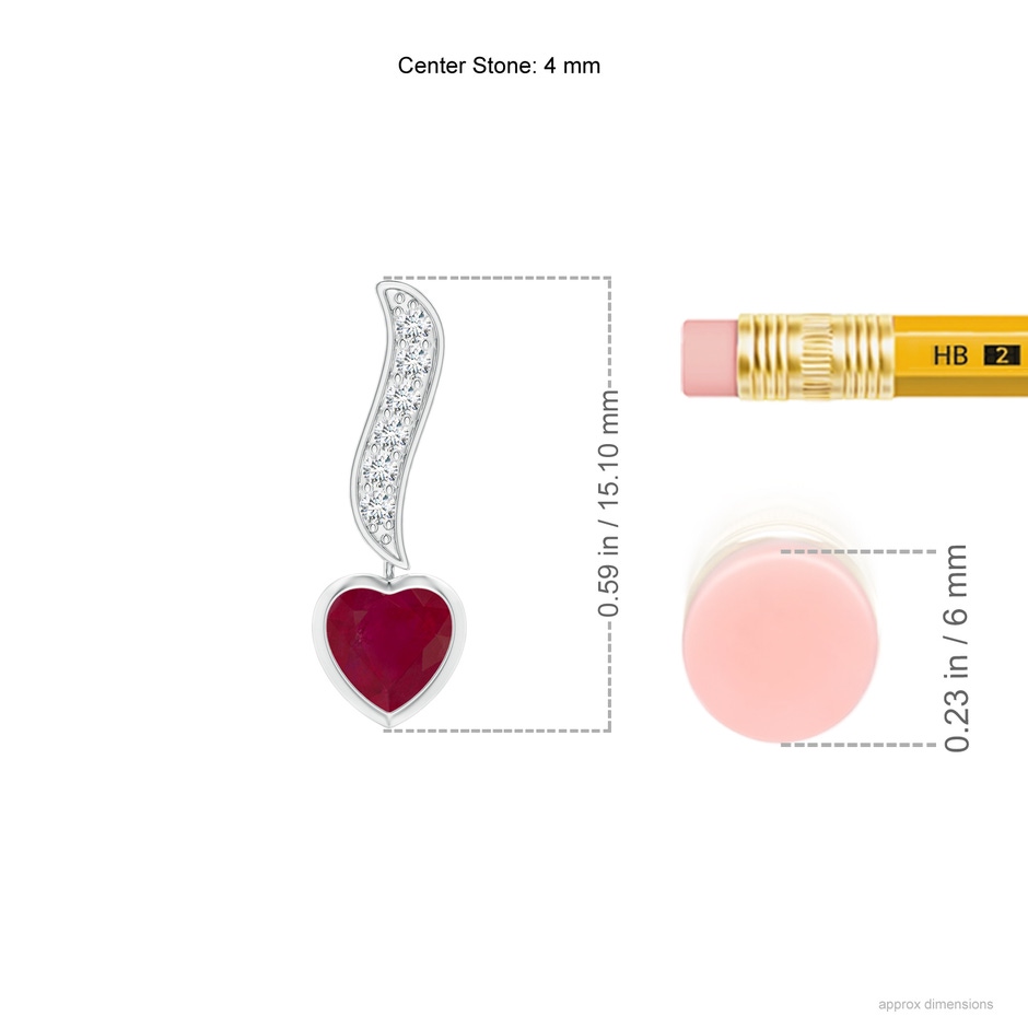 4mm A Heart-Shaped Ruby and Diamond Swirl Drop Earrings in P950 Platinum ruler