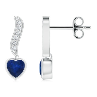 4mm AA Heart-Shaped Blue Sapphire and Diamond Swirl Drop Earrings in S999 Silver