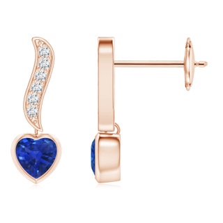 4mm AAA Heart-Shaped Blue Sapphire and Diamond Swirl Drop Earrings in 9K Rose Gold