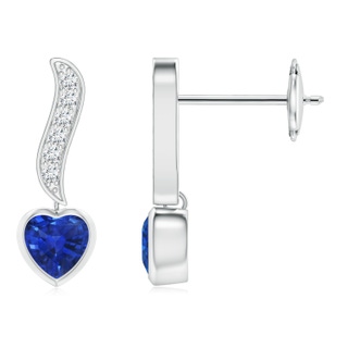 4mm AAA Heart-Shaped Blue Sapphire and Diamond Swirl Drop Earrings in 9K White Gold