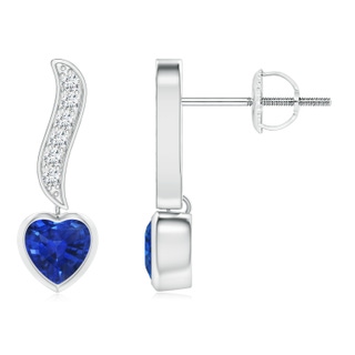 4mm AAA Heart-Shaped Blue Sapphire and Diamond Swirl Drop Earrings in P950 Platinum