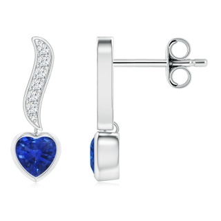 4mm AAA Heart-Shaped Blue Sapphire and Diamond Swirl Drop Earrings in S999 Silver
