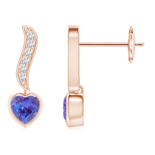 4mm AAA Heart-Shaped Tanzanite and Diamond Swirl Drop Earrings in Rose Gold