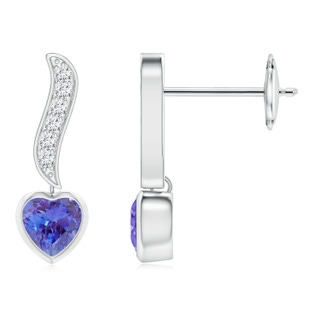 4mm AAA Heart-Shaped Tanzanite and Diamond Swirl Drop Earrings in White Gold