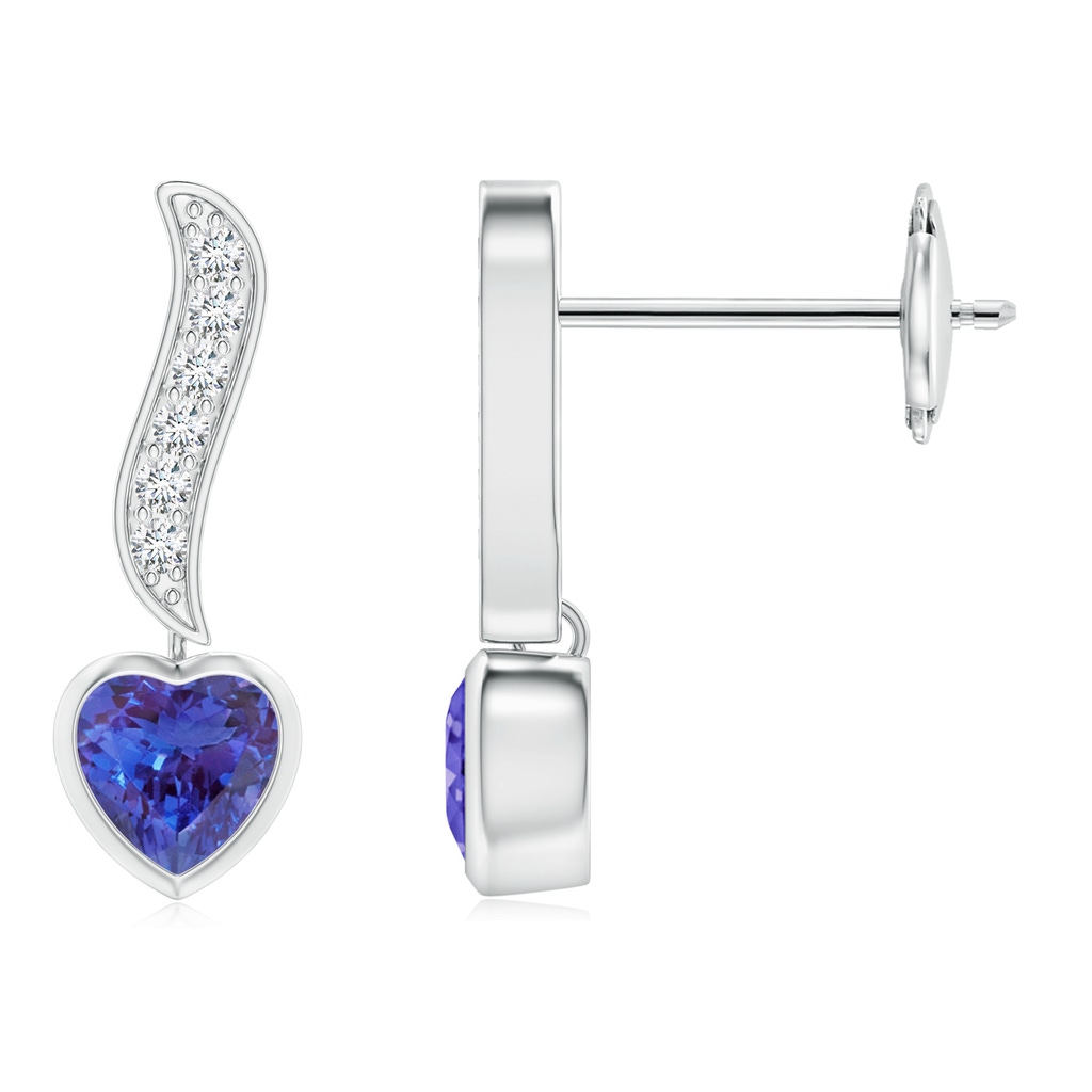 4mm AAAA Heart-Shaped Tanzanite and Diamond Swirl Drop Earrings in 10K White Gold