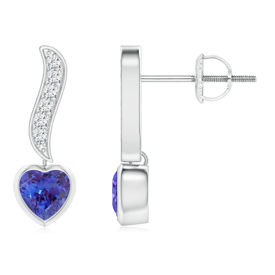 4mm AAAA Heart-Shaped Tanzanite and Diamond Swirl Drop Earrings in P950 Platinum 