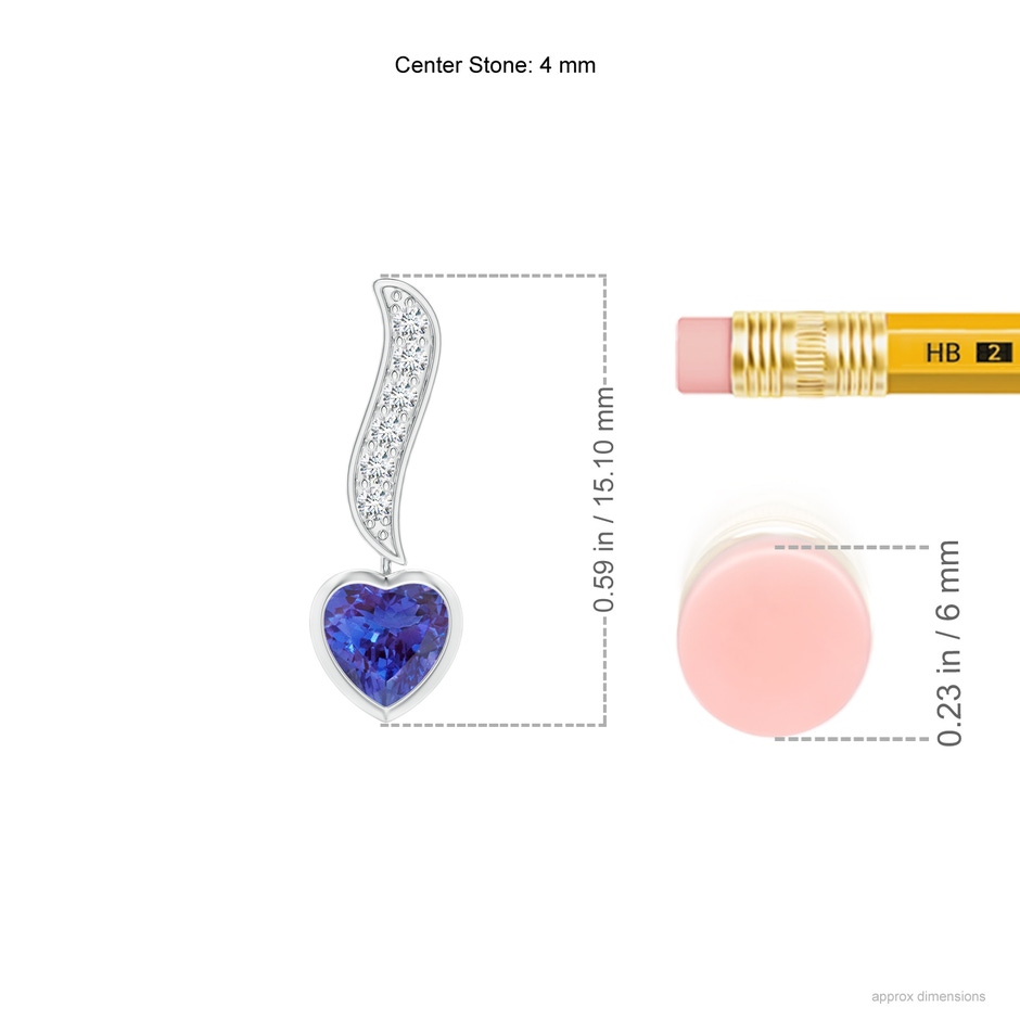 4mm AAAA Heart-Shaped Tanzanite and Diamond Swirl Drop Earrings in P950 Platinum ruler