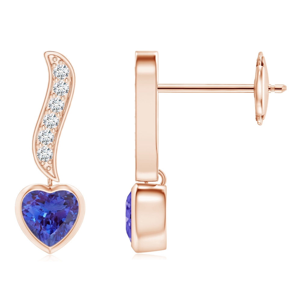 4mm AAAA Heart-Shaped Tanzanite and Diamond Swirl Drop Earrings in Rose Gold