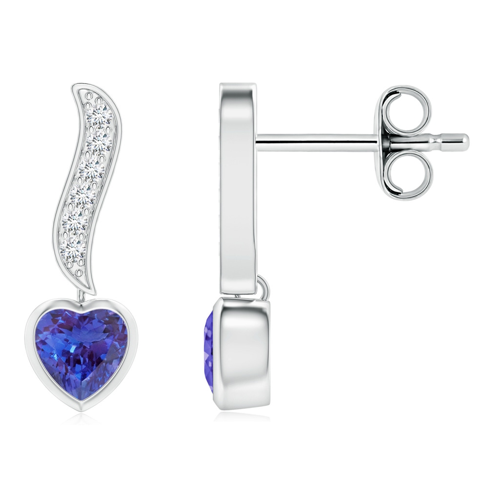 4mm AAAA Heart-Shaped Tanzanite and Diamond Swirl Drop Earrings in S999 Silver