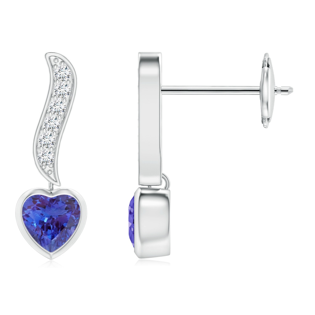 4mm AAAA Heart-Shaped Tanzanite and Diamond Swirl Drop Earrings in White Gold