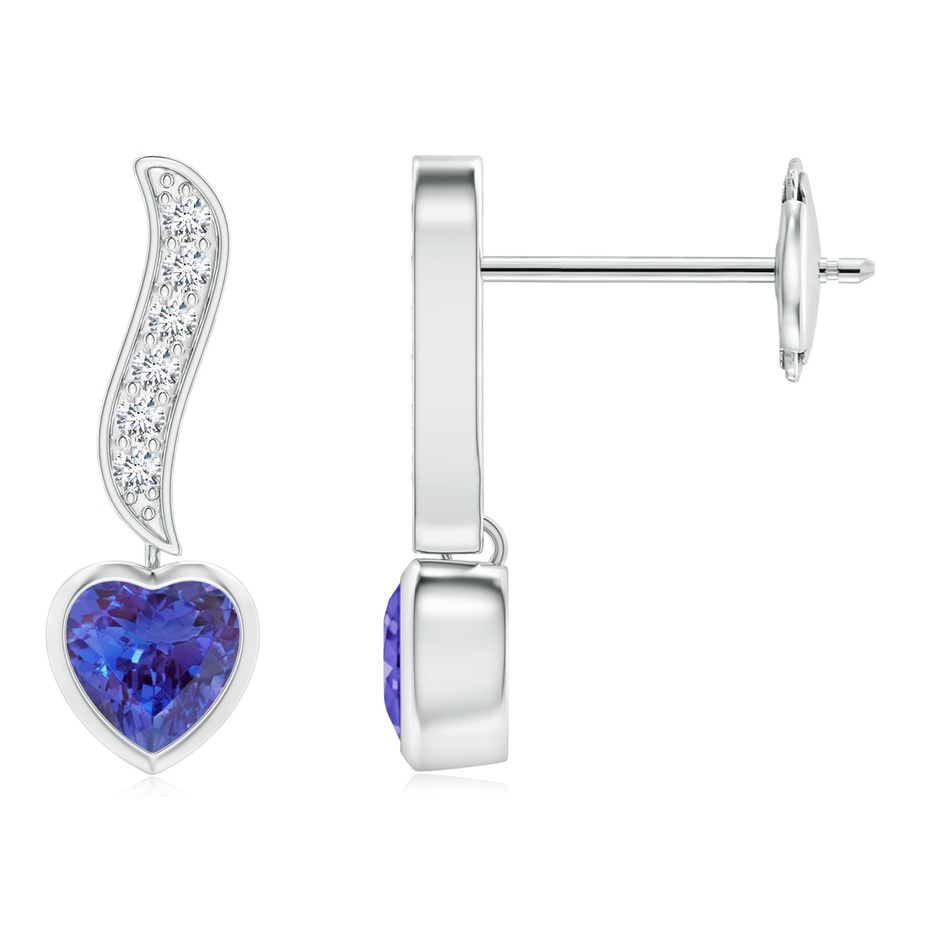 4mm AAAA Heart-Shaped Tanzanite and Diamond Swirl Drop Earrings in White Gold 