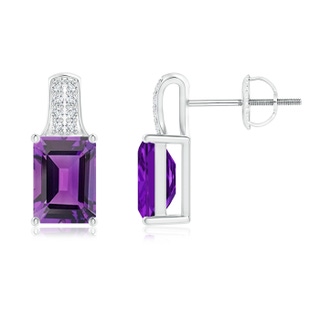 7x5mm AAA Emerald-Cut Amethyst Studs with Diamond Accents in White Gold