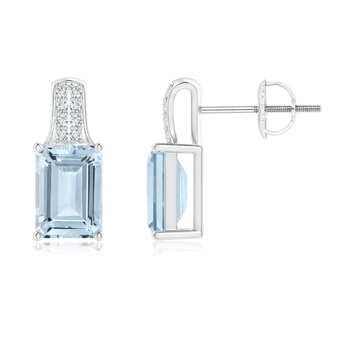 Emerald-Cut Aquamarine Studs with Diamond Accents