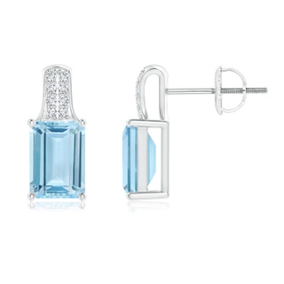 7x5mm AAA Emerald-Cut Aquamarine Studs with Diamond Accents in White Gold
