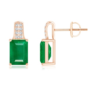 7x5mm AA Emerald-Cut Emerald Studs with Diamond Accents in Rose Gold