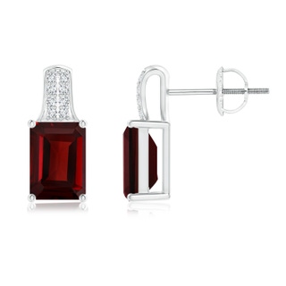 7x5mm AAA Emerald-Cut Garnet Studs with Diamond Accents in White Gold