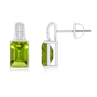 7x5mm AAA Emerald-Cut Peridot Studs with Diamond Accents in White Gold
