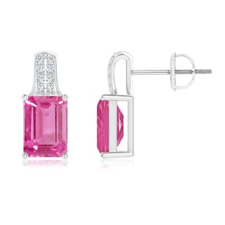 7x5mm AAA Emerald-Cut Pink Sapphire Studs with Diamond Accents in White Gold