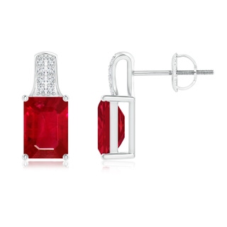 7x5mm AAA Emerald-Cut Ruby Studs with Diamond Accents in White Gold