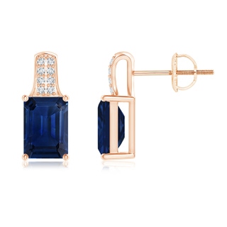 7x5mm AAA Emerald-Cut Sapphire Studs with Diamond Accents in Rose Gold