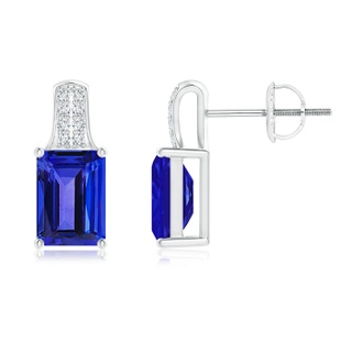 7x5mm AAAA Emerald-Cut Tanzanite Studs with Diamond Accents in White Gold