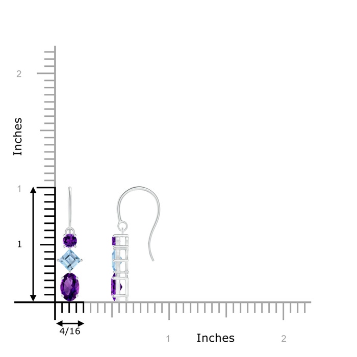 6x4mm AAAA Fish-Hook Amethyst and Aquamarine Three Stone Drop Earrings in S999 Silver product image