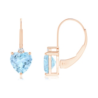 6mm AAA Solitaire Heart Aquamarine and Diamond Leverback Earrings in 9K Rose Gold