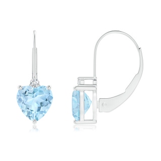 6mm AAA Solitaire Heart Aquamarine and Diamond Leverback Earrings in White Gold