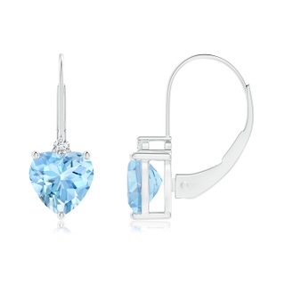 6mm AAAA Solitaire Heart Aquamarine and Diamond Leverback Earrings in White Gold