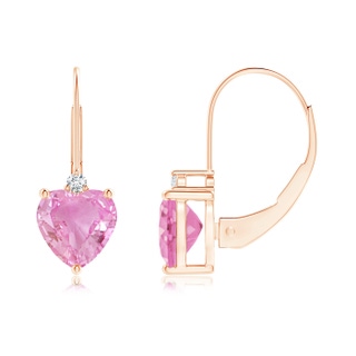 6mm A Solitaire Heart Pink Sapphire and Diamond Leverback Earrings in 10K Rose Gold